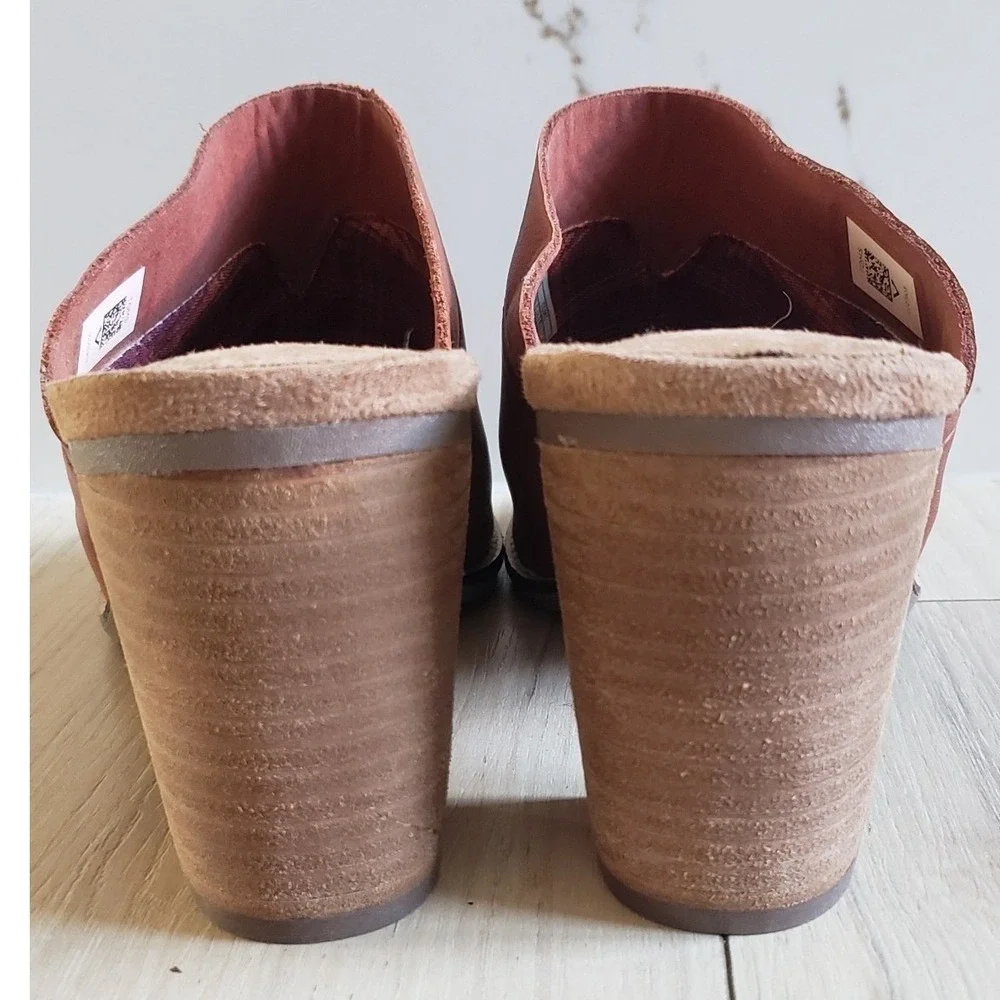 Toms Majorca Mule Sandals Womens 11 Brown‎ Cognac Leather Block Heel New